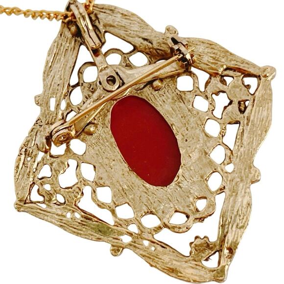 VTG Cameo Filigree Brooch Pendant Necklace Faux Pearl 60s 70s Victorian Revival - Picture 9 of 12